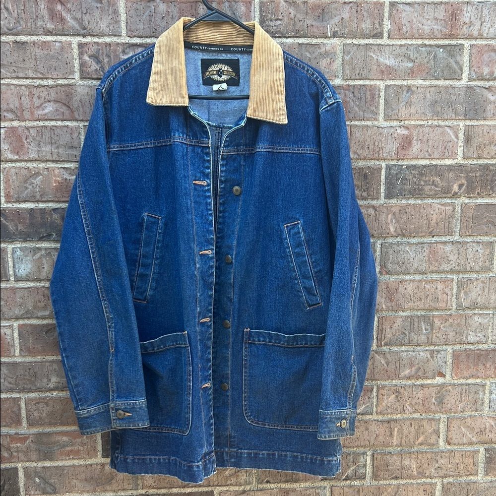 County Cheyenne 90s Vintage Denim Jacket Corduroy Collar Barn Chore Coat Large L